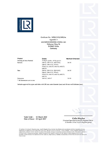 英国劳氏船级社船用铝合金精炼及半成品、-型材、棒材和挤压件制造商认证