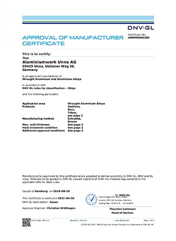 挪威船级社船用变形铝合金制造商认证